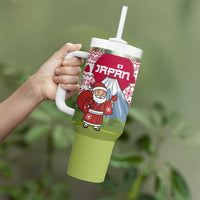 Japan Christmas Tumbler With Handle with Santa Mount Fuji Rising Sun and Festive Pattern Design - Wonder Print Shop
