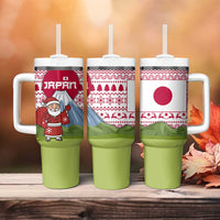 Japan Christmas Tumbler With Handle with Santa Mount Fuji Rising Sun and Festive Pattern Design - Wonder Print Shop