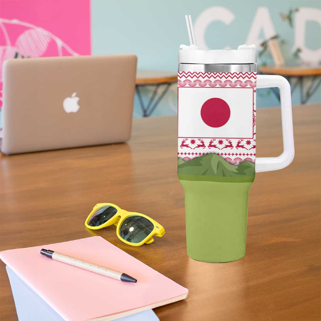 Japan Christmas Tumbler With Handle with Santa Mount Fuji Rising Sun and Festive Pattern Design - Wonder Print Shop