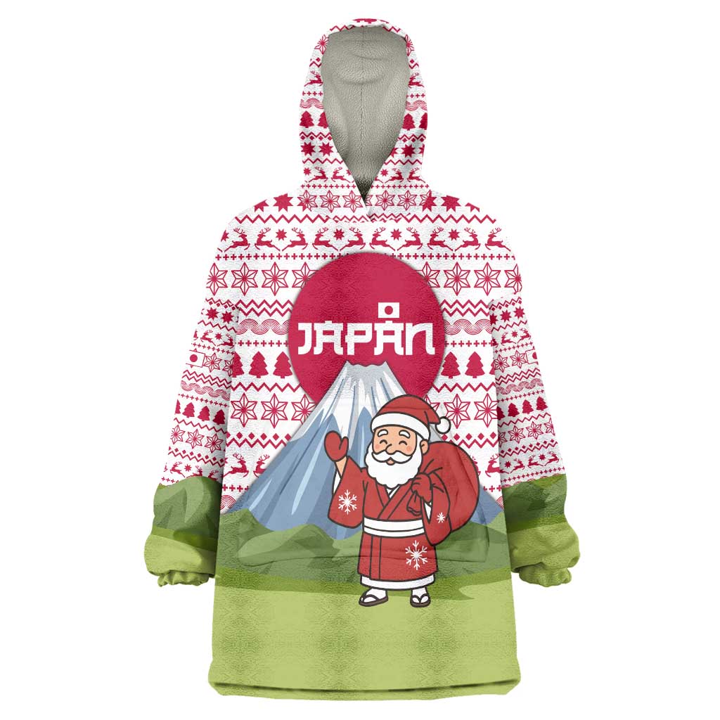 Japan Christmas Wearable Blanket Hoodie with Santa Mount Fuji Rising Sun and Festive Pattern Design - Wonder Print Shop