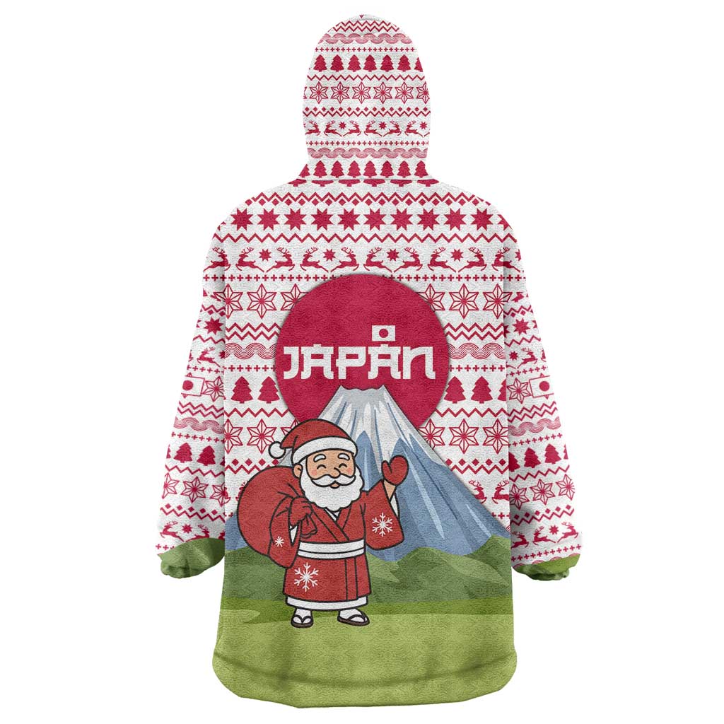 Japan Christmas Wearable Blanket Hoodie with Santa Mount Fuji Rising Sun and Festive Pattern Design - Wonder Print Shop