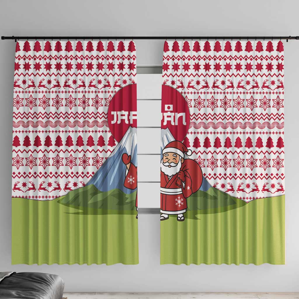 Japan Christmas Window Curtain with Santa Mount Fuji Rising Sun and Festive Pattern Design - Wonder Print Shop