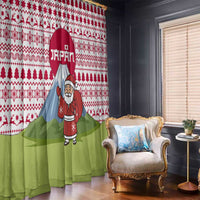 Japan Christmas Window Curtain with Santa Mount Fuji Rising Sun and Festive Pattern Design - Wonder Print Shop