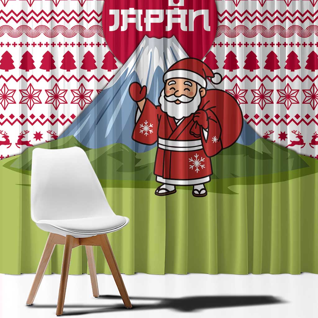 Japan Christmas Window Curtain with Santa Mount Fuji Rising Sun and Festive Pattern Design - Wonder Print Shop