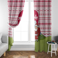 Japan Christmas Window Curtain with Santa Mount Fuji Rising Sun and Festive Pattern Design - Wonder Print Shop