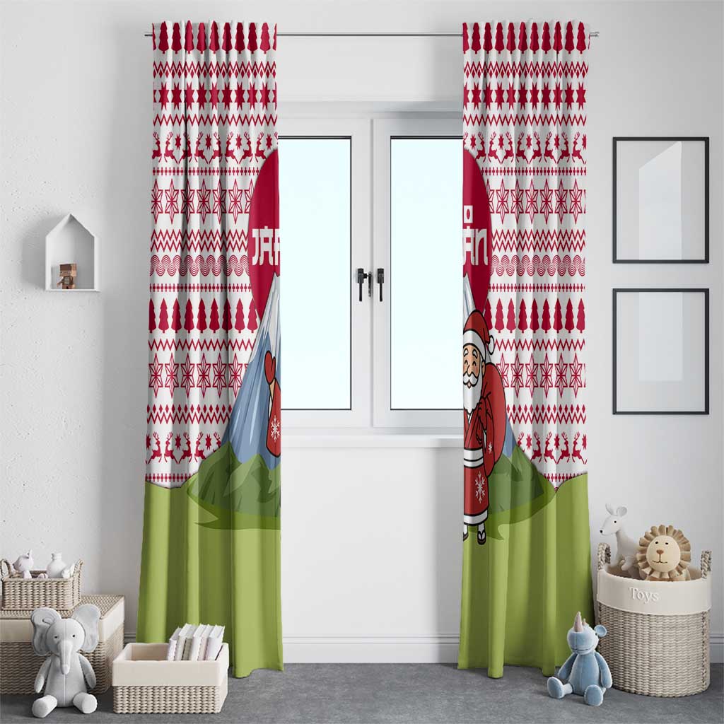Japan Christmas Window Curtain with Santa Mount Fuji Rising Sun and Festive Pattern Design - Wonder Print Shop