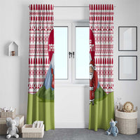 Japan Christmas Window Curtain with Santa Mount Fuji Rising Sun and Festive Pattern Design - Wonder Print Shop