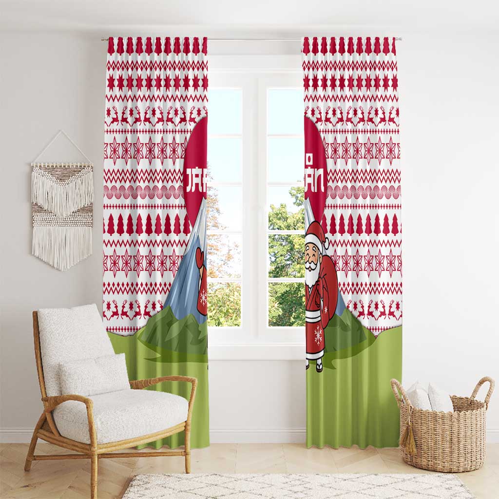 Japan Christmas Window Curtain with Santa Mount Fuji Rising Sun and Festive Pattern Design - Wonder Print Shop