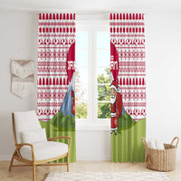 Japan Christmas Window Curtain with Santa Mount Fuji Rising Sun and Festive Pattern Design - Wonder Print Shop
