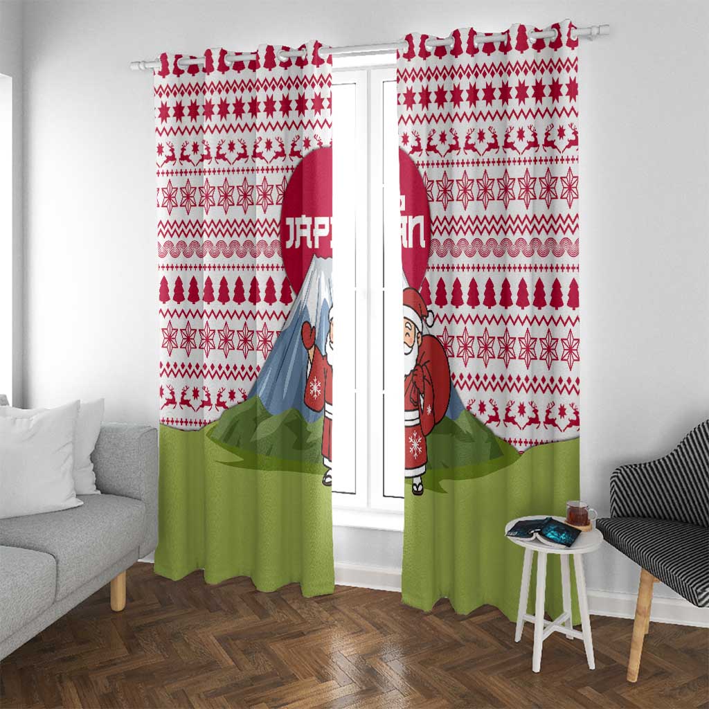 Japan Christmas Window Curtain with Santa Mount Fuji Rising Sun and Festive Pattern Design - Wonder Print Shop