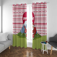 Japan Christmas Window Curtain with Santa Mount Fuji Rising Sun and Festive Pattern Design - Wonder Print Shop