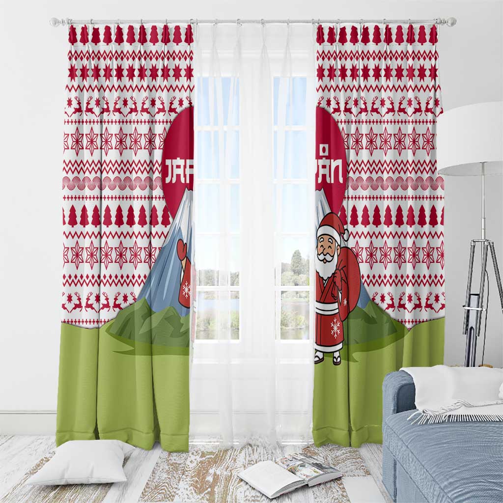 Japan Christmas Window Curtain with Santa Mount Fuji Rising Sun and Festive Pattern Design - Wonder Print Shop