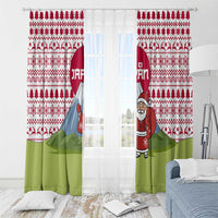 Japan Christmas Window Curtain with Santa Mount Fuji Rising Sun and Festive Pattern Design - Wonder Print Shop