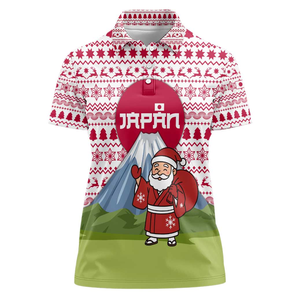 Japan Christmas Women Polo Shirt with Santa Mount Fuji Rising Sun and Festive Pattern Design - Wonder Print Shop