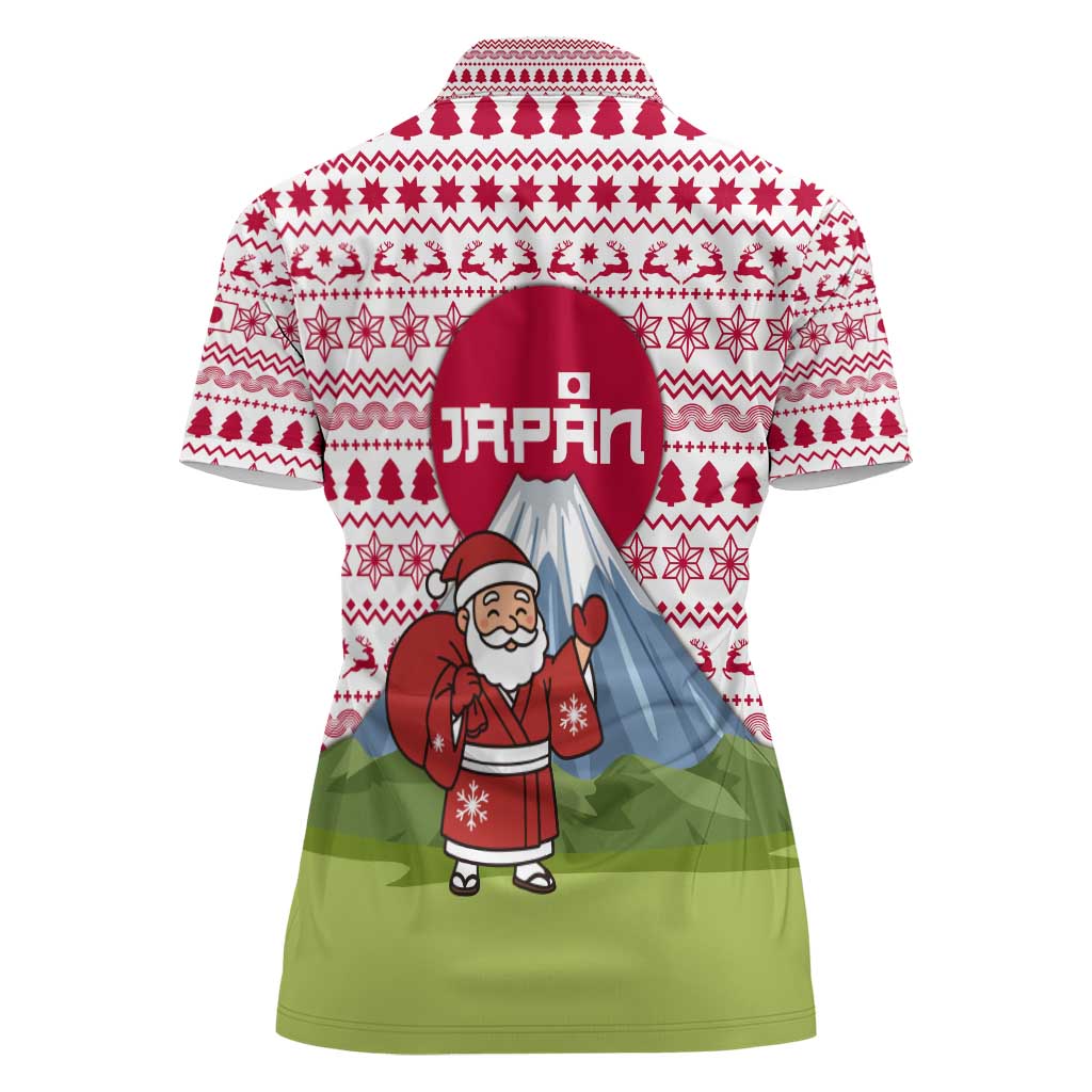 Japan Christmas Women Polo Shirt with Santa Mount Fuji Rising Sun and Festive Pattern Design - Wonder Print Shop