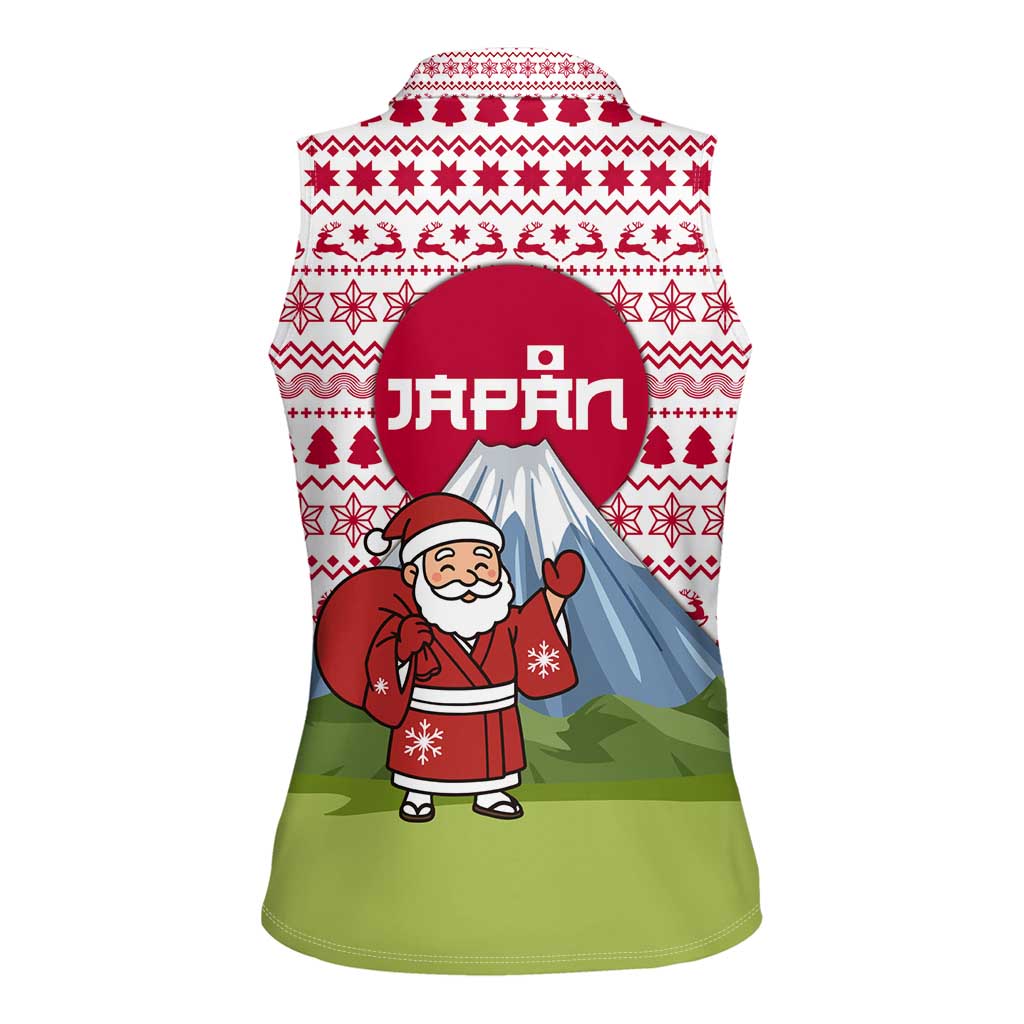 Japan Christmas Women Sleeveless Polo Shirt with Santa Mount Fuji Rising Sun and Festive Pattern Design - Wonder Print Shop