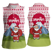 Japan Christmas Women Sleeveless Polo Shirt with Santa Mount Fuji Rising Sun and Festive Pattern Design - Wonder Print Shop