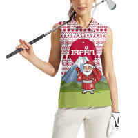 Japan Christmas Women Sleeveless Polo Shirt with Santa Mount Fuji Rising Sun and Festive Pattern Design - Wonder Print Shop