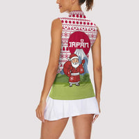 Japan Christmas Women Sleeveless Polo Shirt with Santa Mount Fuji Rising Sun and Festive Pattern Design - Wonder Print Shop