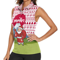 Japan Christmas Women Sleeveless Polo Shirt with Santa Mount Fuji Rising Sun and Festive Pattern Design - Wonder Print Shop