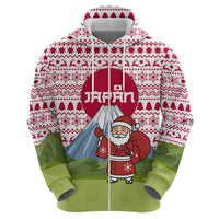 Japan Christmas Zip Hoodie with Santa Mount Fuji Rising Sun and Festive Pattern Design - Wonder Print Shop