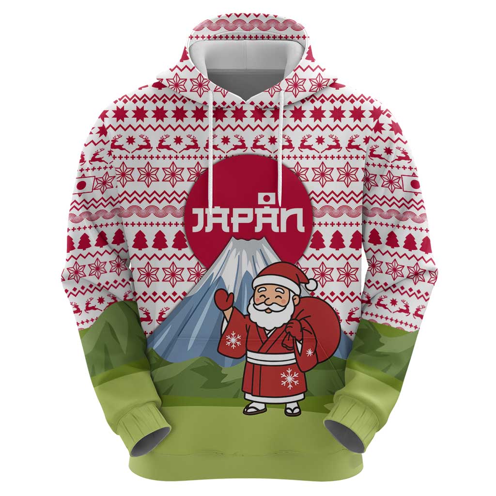 Japan Christmas Zip Hoodie with Santa Mount Fuji Rising Sun and Festive Pattern Design - Wonder Print Shop