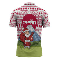 Japan Christmas Zipper Polo Shirt with Santa Mount Fuji Rising Sun and Festive Pattern Design - Wonder Print Shop