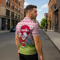 Japan Christmas Zipper Polo Shirt with Santa Mount Fuji Rising Sun and Festive Pattern Design - Wonder Print Shop