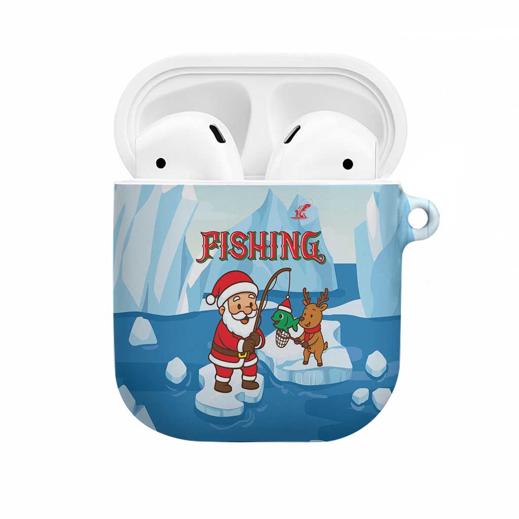 Christmas Fishing AirPods Case with Santa Claus Reindeer Iceberg and Merry Fishmas Design - Wonder Print Shop
