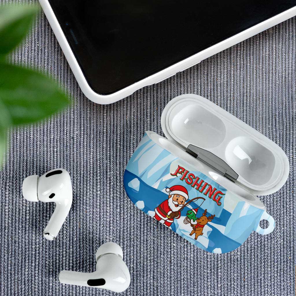 Christmas Fishing AirPods Case with Santa Claus Reindeer Iceberg and Merry Fishmas Design - Wonder Print Shop