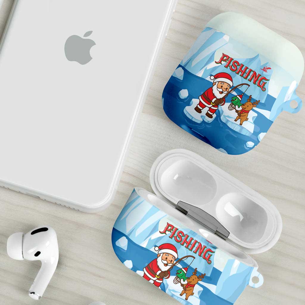 Christmas Fishing AirPods Case with Santa Claus Reindeer Iceberg and Merry Fishmas Design - Wonder Print Shop