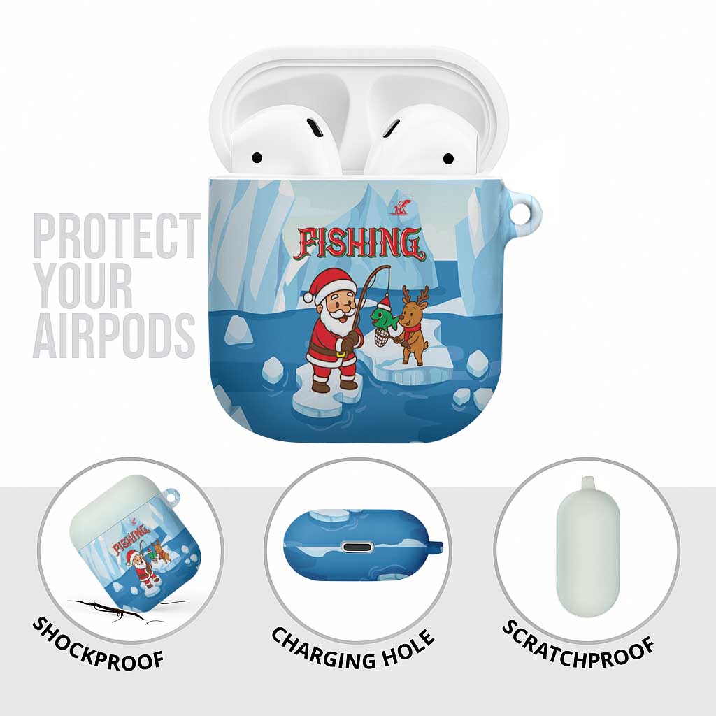 Christmas Fishing AirPods Case with Santa Claus Reindeer Iceberg and Merry Fishmas Design - Wonder Print Shop