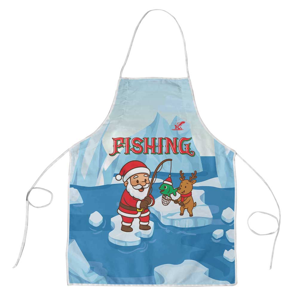 Christmas Fishing Apron with Santa Claus Reindeer Iceberg and Merry Fishmas Design - Wonder Print Shop