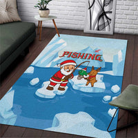 Christmas Fishing Area Rug with Santa Claus Reindeer Iceberg and Merry Fishmas Design - Wonder Print Shop