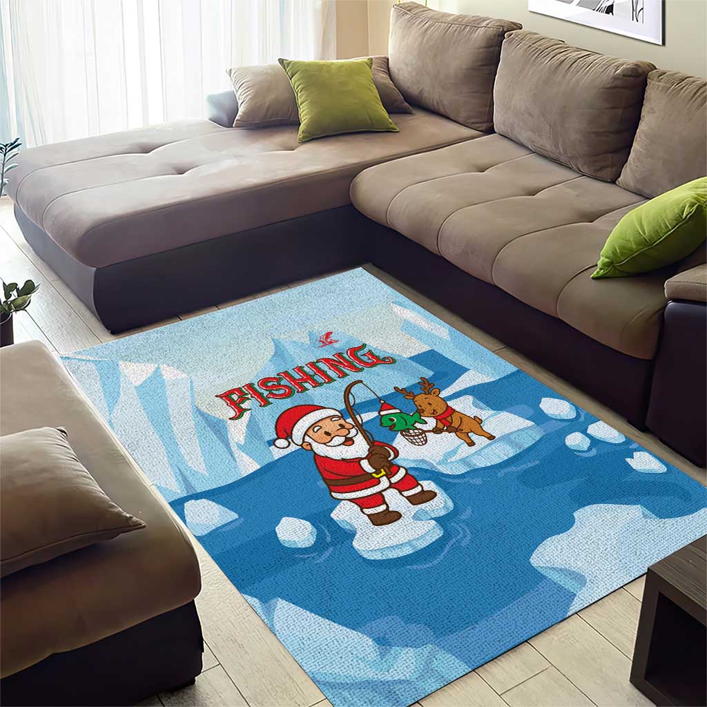 Christmas Fishing Area Rug with Santa Claus Reindeer Iceberg and Merry Fishmas Design - Wonder Print Shop
