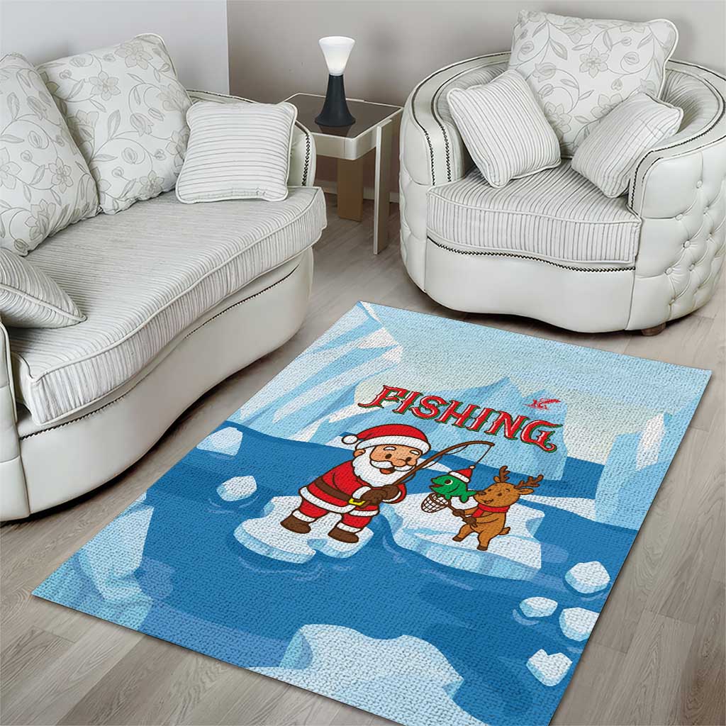 Christmas Fishing Area Rug with Santa Claus Reindeer Iceberg and Merry Fishmas Design - Wonder Print Shop