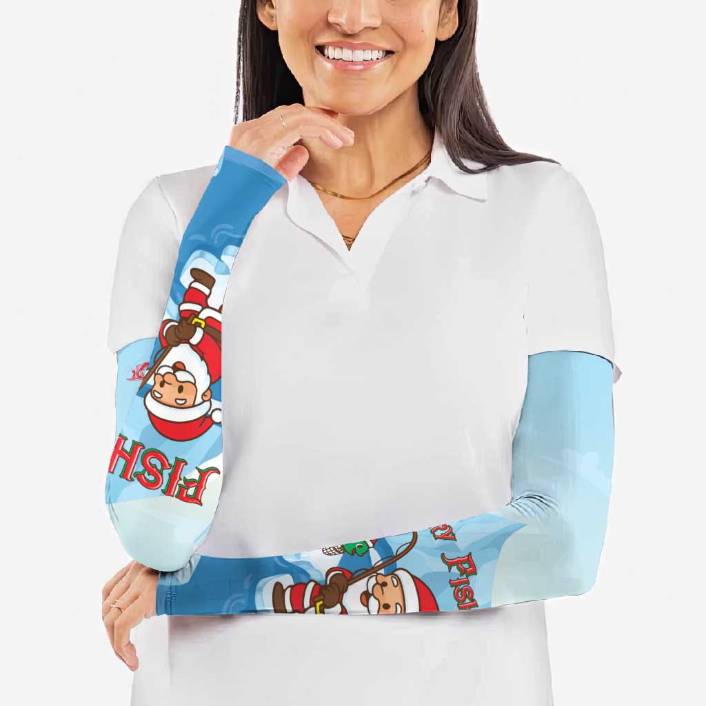 Christmas Fishing Arm Sleeves with Santa Claus Reindeer Iceberg and Merry Fishmas Design - Wonder Print Shop