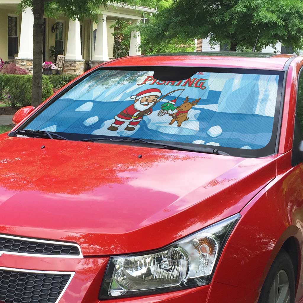 Christmas Fishing Auto Sun Shade with Santa Claus Reindeer Iceberg and Merry Fishmas Design - Wonder Print Shop