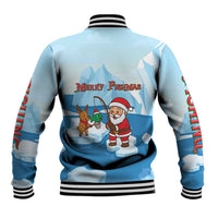 Christmas Fishing Baseball Jacket with Santa Claus Reindeer Iceberg and Merry Fishmas Design - Wonder Print Shop