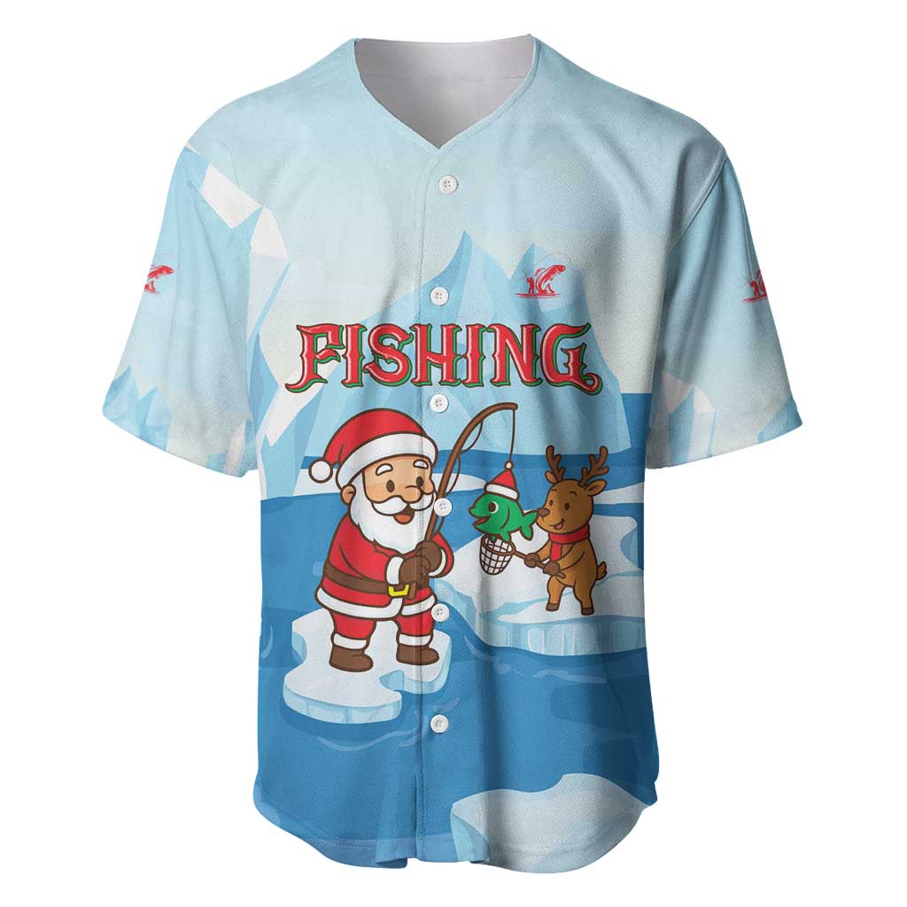 Christmas Fishing Baseball Jersey with Santa Claus Reindeer Iceberg and Merry Fishmas Design - Wonder Print Shop