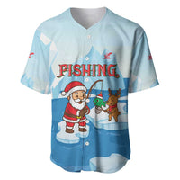 Christmas Fishing Baseball Jersey with Santa Claus Reindeer Iceberg and Merry Fishmas Design - Wonder Print Shop