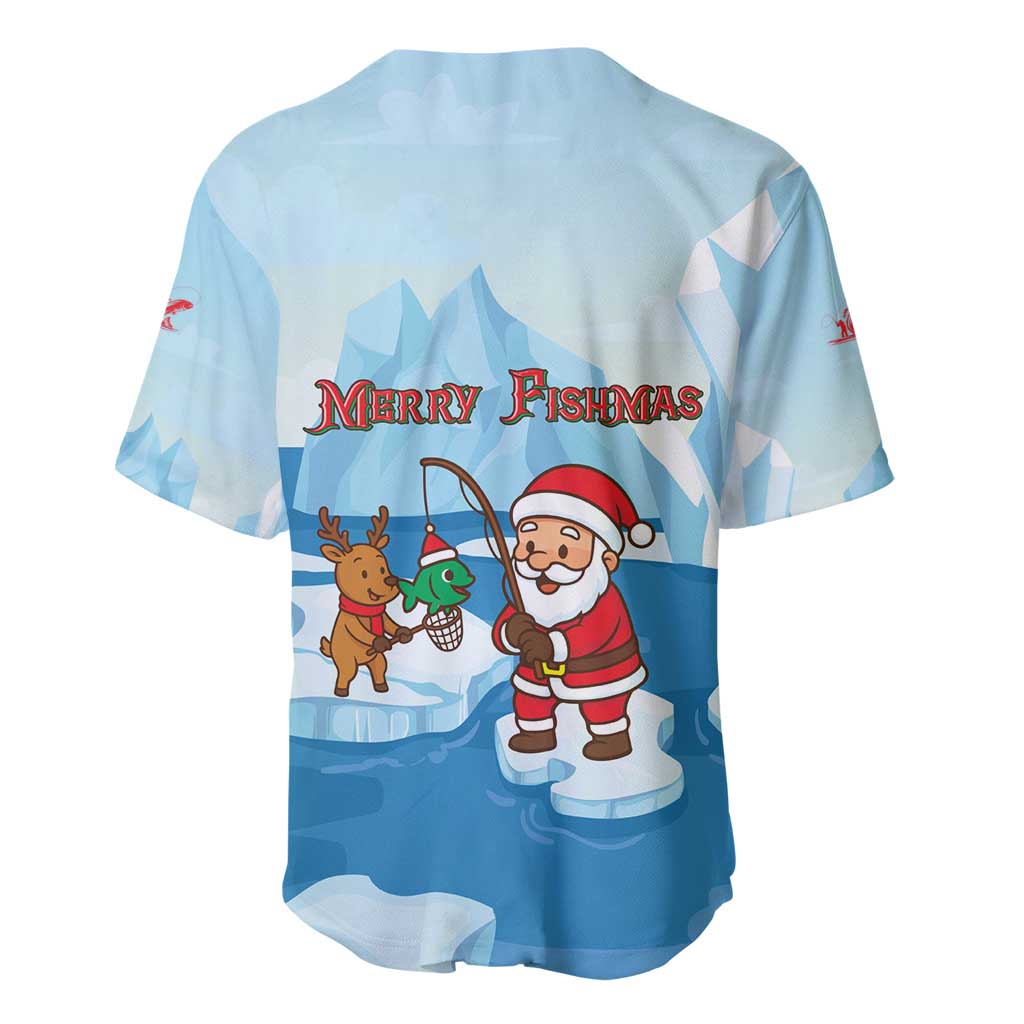 Christmas Fishing Baseball Jersey with Santa Claus Reindeer Iceberg and Merry Fishmas Design - Wonder Print Shop