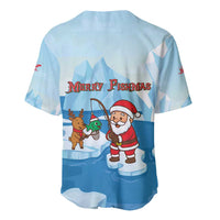 Christmas Fishing Baseball Jersey with Santa Claus Reindeer Iceberg and Merry Fishmas Design - Wonder Print Shop