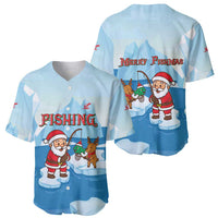 Christmas Fishing Baseball Jersey with Santa Claus Reindeer Iceberg and Merry Fishmas Design - Wonder Print Shop