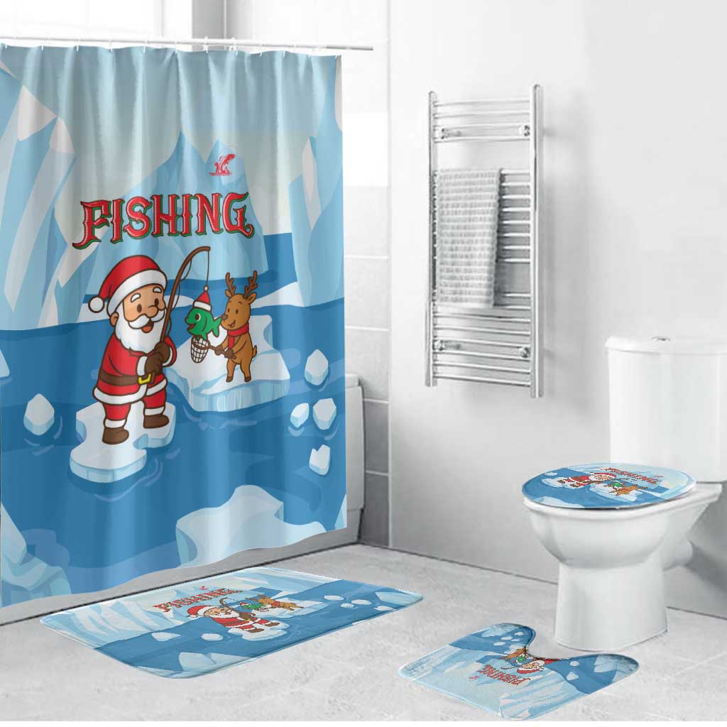 Christmas Fishing Bathroom Set with Santa Claus Reindeer Iceberg and Merry Fishmas Design - Wonder Print Shop
