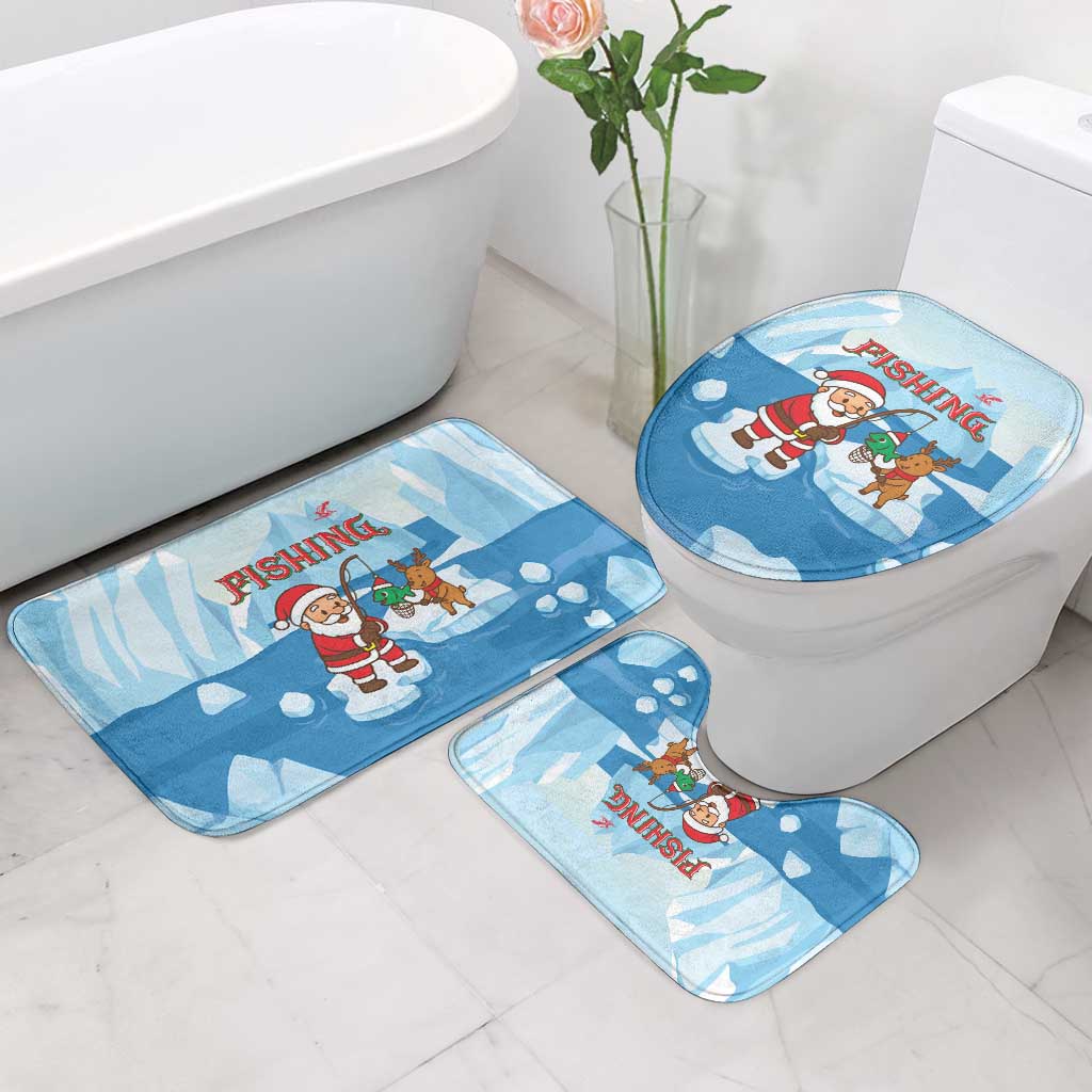 Christmas Fishing Bathroom Set with Santa Claus Reindeer Iceberg and Merry Fishmas Design - Wonder Print Shop