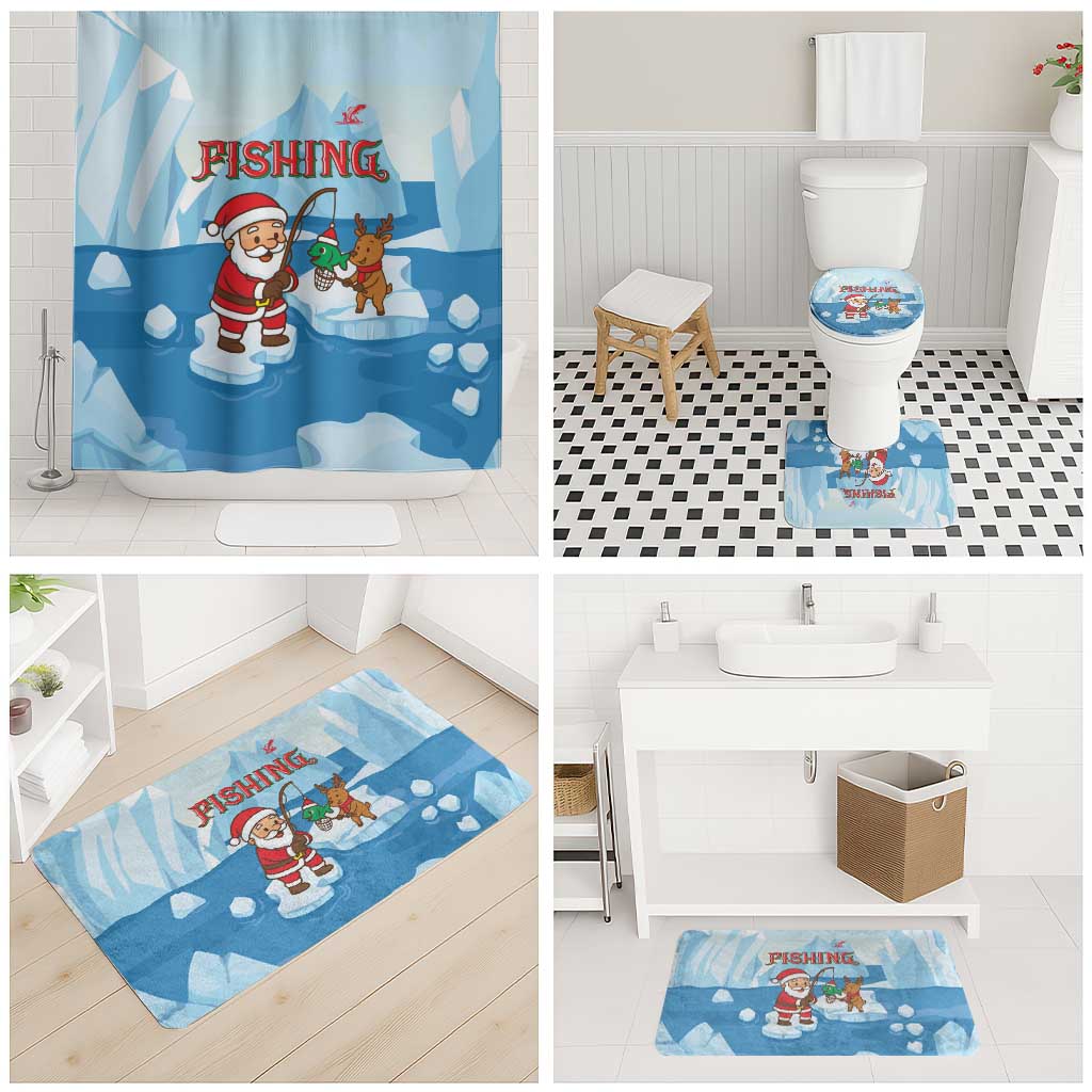 Christmas Fishing Bathroom Set with Santa Claus Reindeer Iceberg and Merry Fishmas Design - Wonder Print Shop