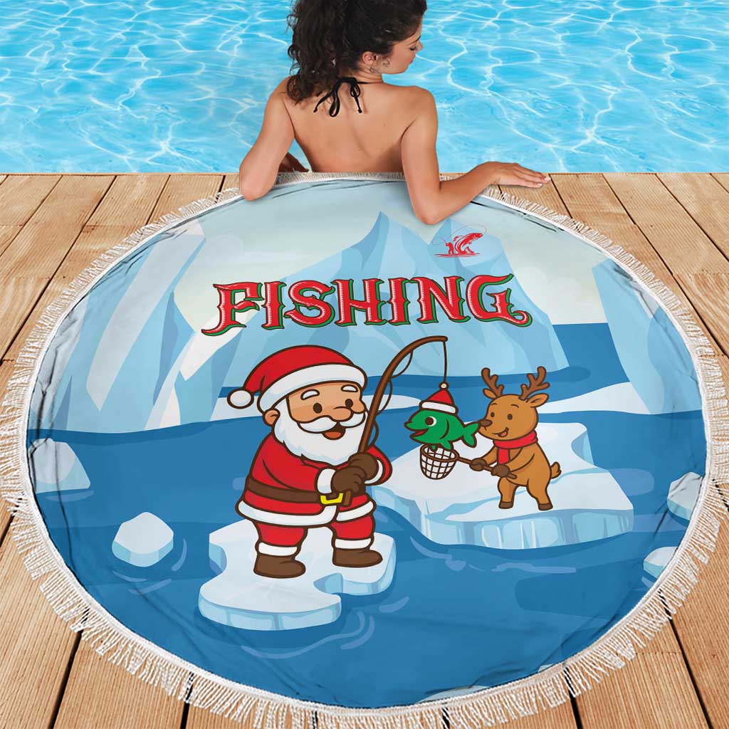 Christmas Fishing Beach Blanket with Santa Claus Reindeer Iceberg and Merry Fishmas Design - Wonder Print Shop