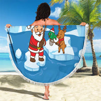 Christmas Fishing Beach Blanket with Santa Claus Reindeer Iceberg and Merry Fishmas Design - Wonder Print Shop
