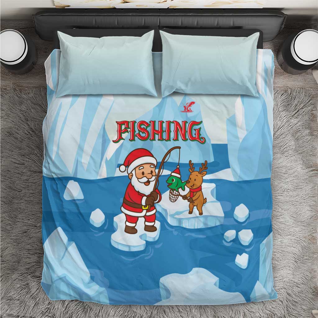 Christmas Fishing Bedding Set with Santa Claus Reindeer Iceberg and Merry Fishmas Design - Wonder Print Shop